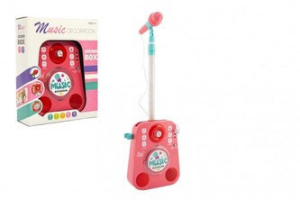 Mikrofon karaoke plast 18x26cm růžový na baterie se zvukem se světlem v krabici 27x34x10cm