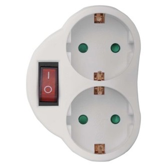 Rozbočovací zásuvka SCHUKO 2× plochá + 1× kulatá s vypínačem