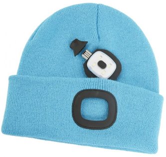 Čepice s čelovkou LED světle modrá (USB nabíjení)