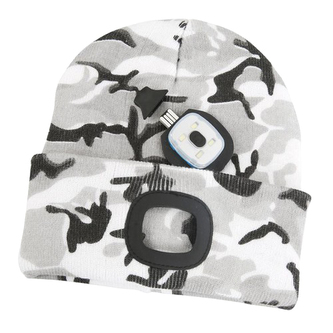 Čepice s čelovkou LED maskáčová šedá (USB nabíjení)