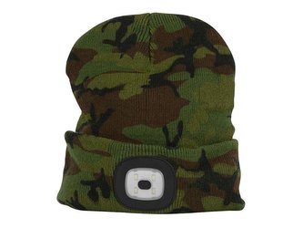 Čepice s čelovkou LED dětská maskáčová (USB nabíjení) - tmavě zelená