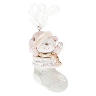 Ozdoba medvídek v punčošce závěsná 5x8 cm