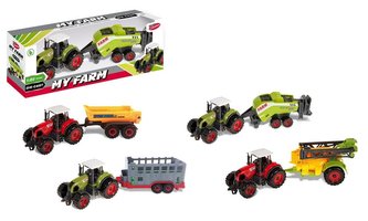 Kovový traktor s přívěsem, na setrvačník