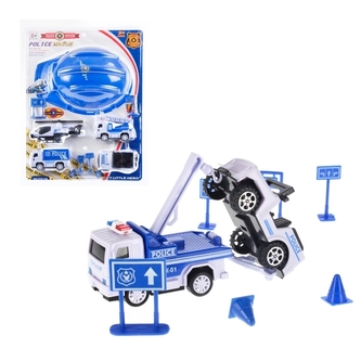 Sada policejních aut a helma