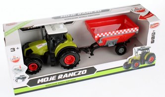 Traktor s červenou vlečkou