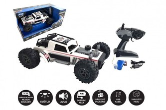 Auto RC buggy vypouštějící páru plast 38cm bílé 2,4GHz na bat. + dobíjecí pack v krabici 55x26x30cm