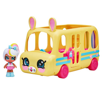 Kindi Kids Mini Školní autobus plast s panenkou s kývající hlavou 10cm v krabici 38x22x14cm