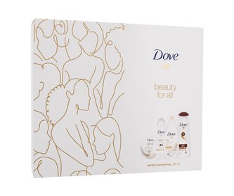 Dove Beauty For All sprchový gel Silky Nourishing 250 ml + tělový krém Silky Nourishing Body Cream 300 ml + šampon Anti Frizz 250 ml + antiperspirant Invisible Dry Clean Touch 150 ml
