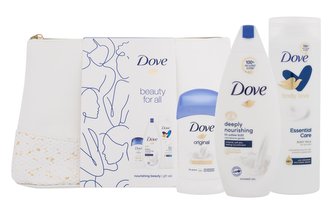 Dove Beauty For All sprchový gel Deeply Nourishing 250 ml + tělové mléko Rich Care 250 ml + antiperspirant Original 40 ml + kosmetická taštička