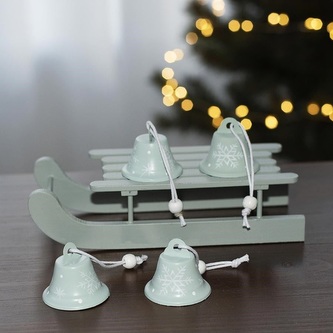 Dekorace zvonky kovové zelené s vločkou 4 ks