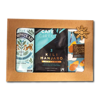 Dárkový modrý balíček mátový čaj, Kilimanjaro mletá káva a mléčná čokoláda s mandlemi