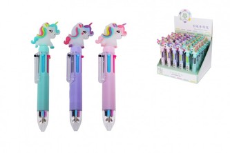 Tužka/pero jednorožec 6 barev 14cm plast 3 barvy 36ks v boxu