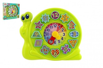 Hodiny šnek výukové plast vkládačka v krabici 37x31x5cm 12m+