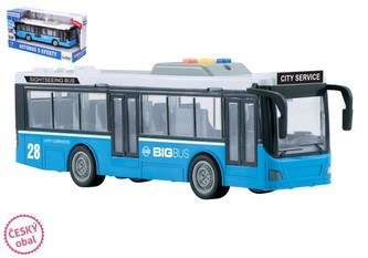 Autobus městské dopravy plast 29cm na setrvačník na bat. se světlem se zvukem v krabici 32x17x11cm