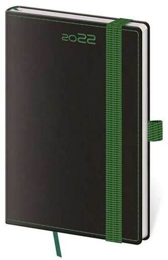 Diář 2022 týdenní kapesní Black Green s poutkem na propisku
