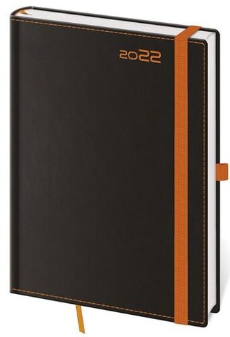 Diář 2022 týdenní A5 Black Orange s poutkem na propisku