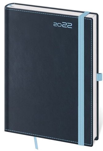 Diář 2022 denní A5 Double Blue s poutkem na propisku