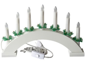 svícen vánoční el. 7 svíček,teplá BÍ,oblouk,dřev.BÍ,do zásuvky