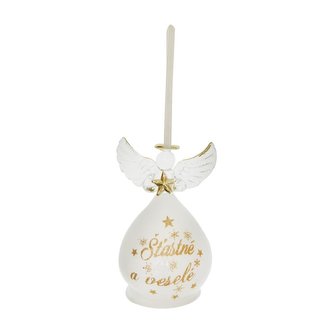 Vánoční dekorace anděl s LED - Šťastné a Veselé