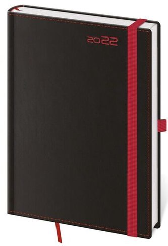 Diář 2022 týdenní A5 Black Red s poutkem na propisku