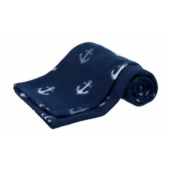 Flísová deka BARRY 200 x 150 cm modrá s bílými kotvami - DOPRODEJ