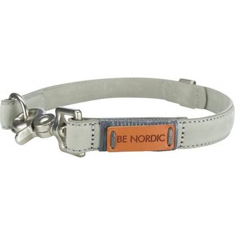 BE NORDIC kožený obojek - světle šedá - L-XL: 55 cm/30mm