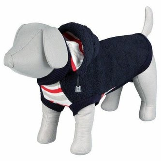 Tmavě modrá vlněná vesta s náplety ASSISI - DOPRODEJ - M: 45cm, hruď: 51cm