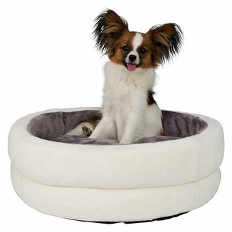 Kulatý pelíšek LEVI s polštářem plyšový, krémovo/šedý - DOPRODEJ - ø 55 cm