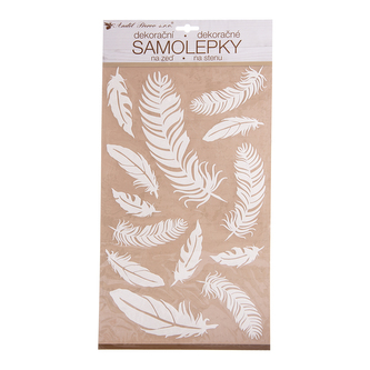 Samolepky na zeď pírka bílá glitr 24x47 cm