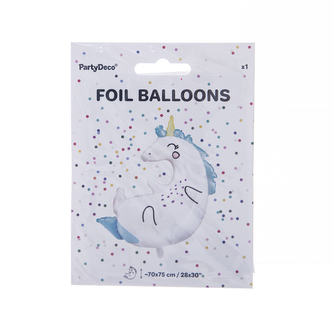 Balónek fólie jednorožec bílý/modrý 70x75 cm