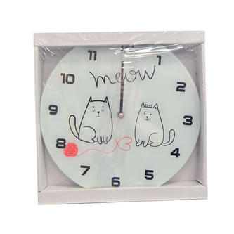 Hodiny nástěnné sklo Meow pr. 30 cm