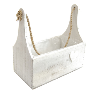 Bedýnka dřevo bílá se srdíčkem 27x15x34 cm