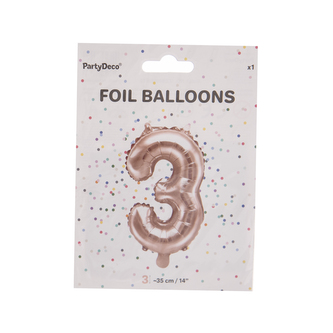 Balónek fólie číslo 3 perleť růžový 35 cm