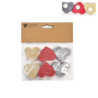 Přízdoba srdce pletené 6 ks 3 cm