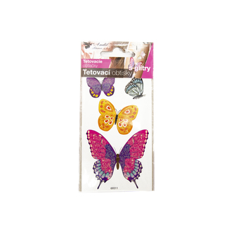 Tetovací obtisk motýli s glitry 6x11 cm