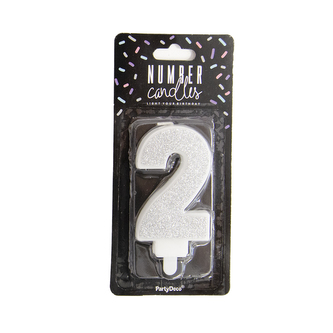 Svíčka dortová číslo 2 stříbrná 7 cm