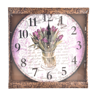 Hodiny nástěnné dřevo tulipány pr. 34 cm