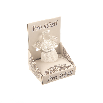 Anděl sklo v krabičce 3x3x4,5 cm