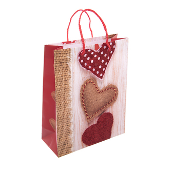 Taška dárková srdíčka/juta 20x8x25 cm