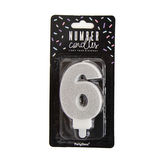 Svíčka dortová číslo 6 stříbrná 7 cm