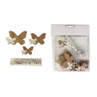 Přízdoba dřevo motýl bílá/hnědá 12 ks