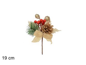 Přízdoba UH větvička jeřabiny/šišky 19 cm