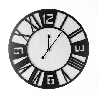 Hodiny nástěnné dřevo/kov černé pr. 50 cm