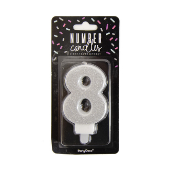 Svíčka dortová číslo 8 stříbrná 7 cm