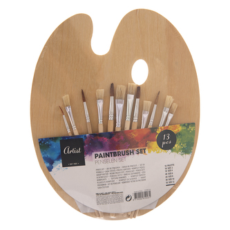 Paleta dřevo+štětce malířské sada 12 ks 25x31 cm