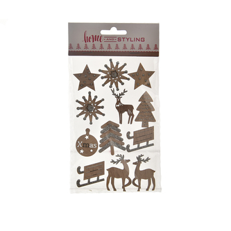 Samolepky dřevo vánoční barva stříbrná 12 ks