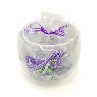 Svíčka-lampion lavender kiss šedá pr. 12 cm