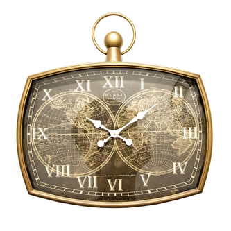 Hodiny nástěnné dřevo hnědé zeměkoule 67x7x67 cm