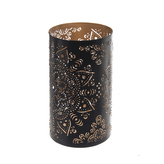 Svícen kov mandala černý/zlatý 12x12x20 cm