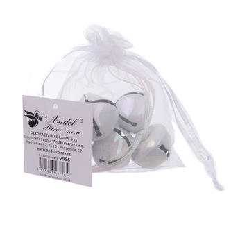 Rolnička kov perleť bílá organza 6 ks pr. 3 cm